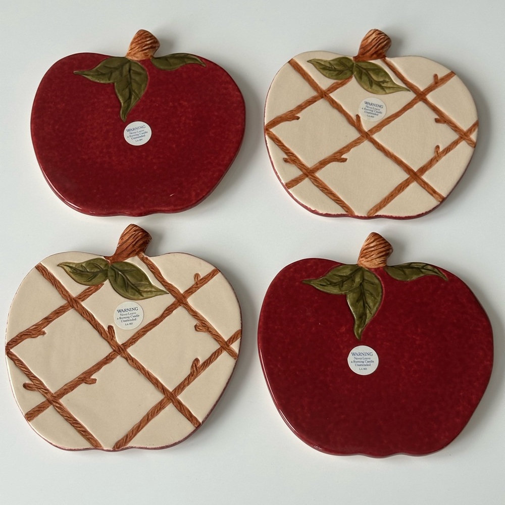 Blue Sky by James Craig Apple 🍎 Stoneware Vintage Kitchen Trivets - Set Of 4 !